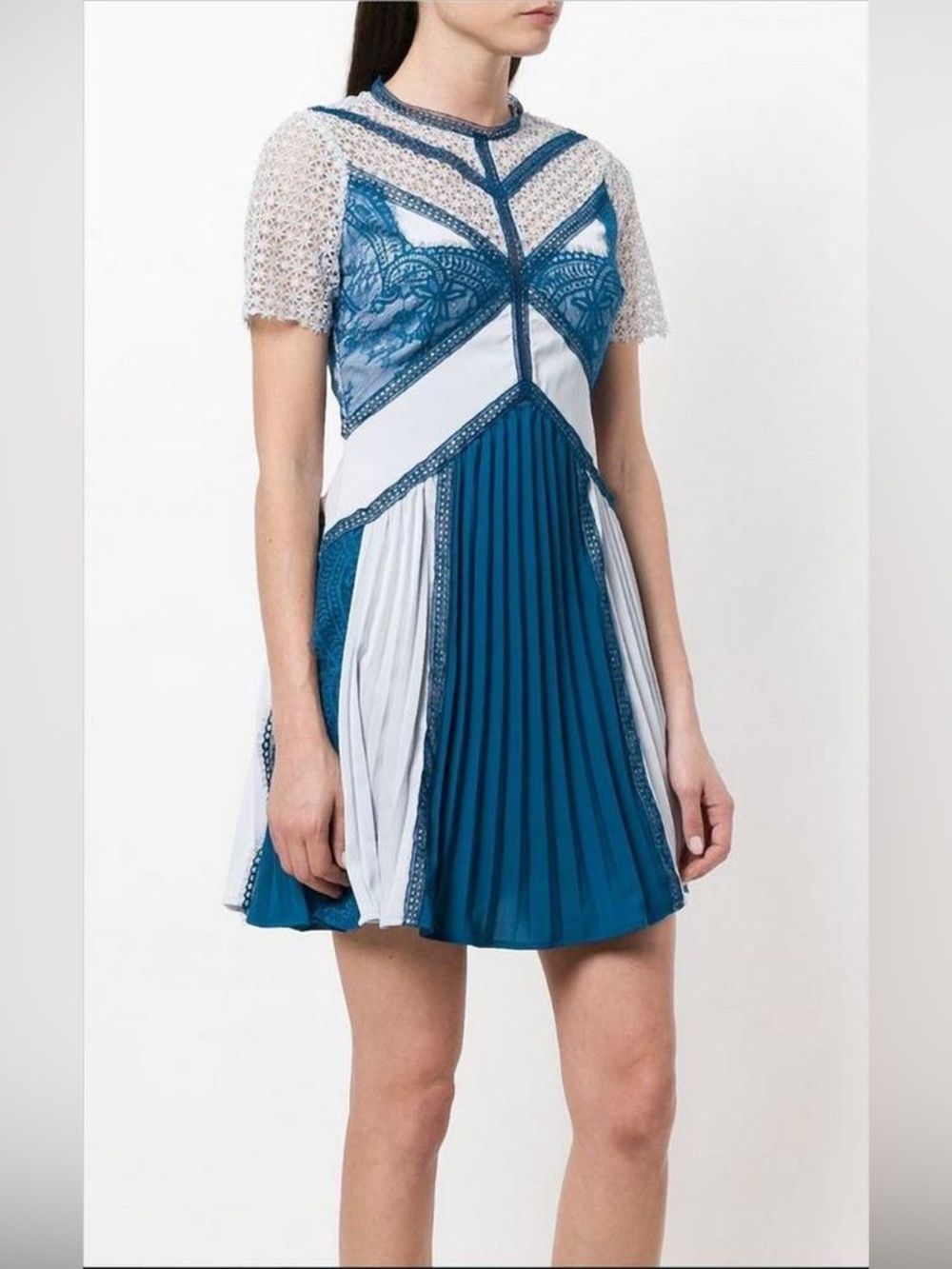 Self Portrait Lace Blue Panel Designer Mini Dress